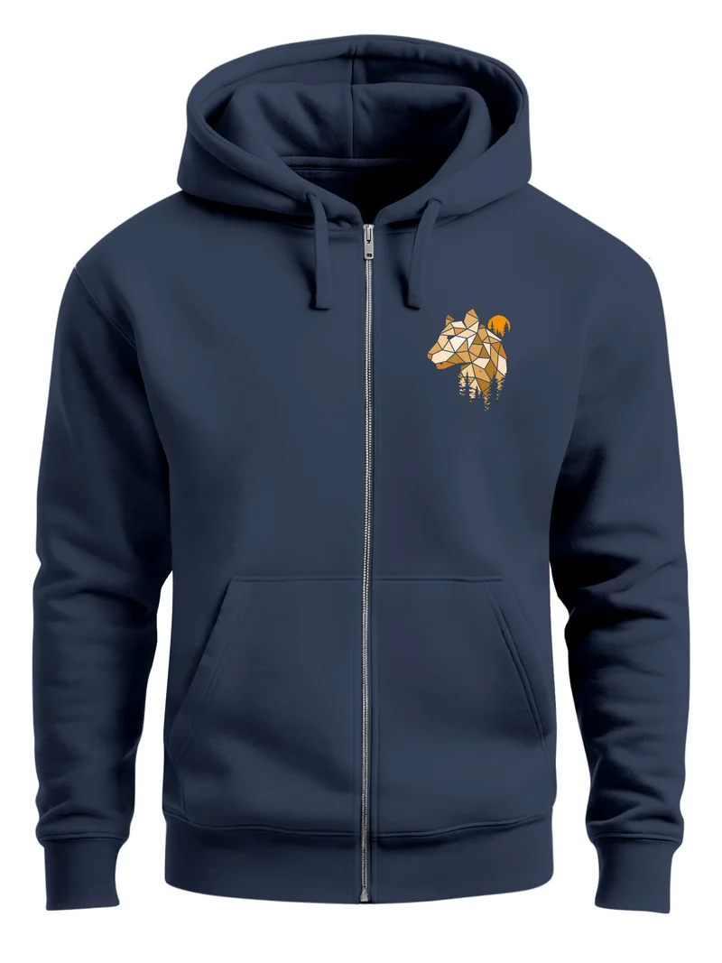 Herren Sweatjacke Luchs Polygon Mond wandern Outdoor mit Kapuze Print Aufdruck Motiv Zipjacke Männer Fashion