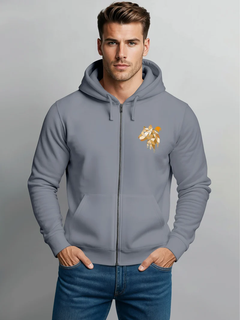 Herren Sweatjacke Luchs Polygon Mond wandern Outdoor mit Kapuze Print Aufdruck Motiv Zipjacke Männer Fashion