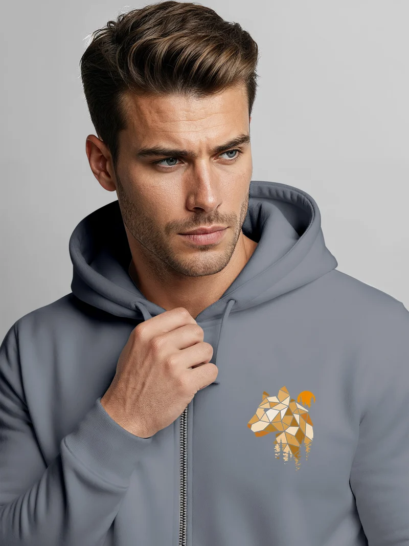 Herren Sweatjacke Luchs Polygon Mond wandern Outdoor mit Kapuze Print Aufdruck Motiv Zipjacke Männer Fashion