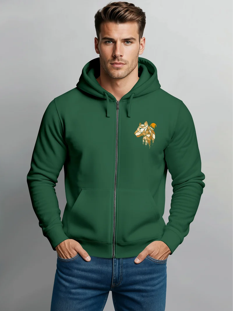 Herren Sweatjacke Luchs Polygon Mond wandern Outdoor mit Kapuze Print Aufdruck Motiv Zipjacke Männer Fashion