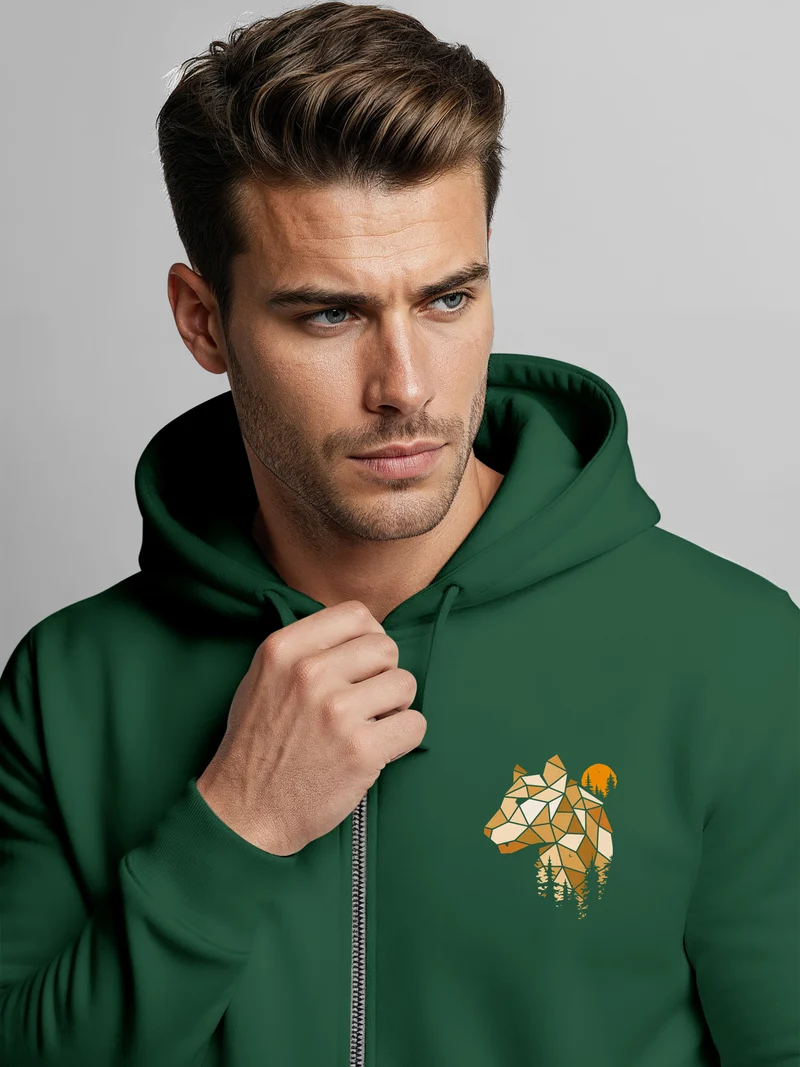 Herren Sweatjacke Luchs Polygon Mond wandern Outdoor mit Kapuze Print Aufdruck Motiv Zipjacke Männer Fashion