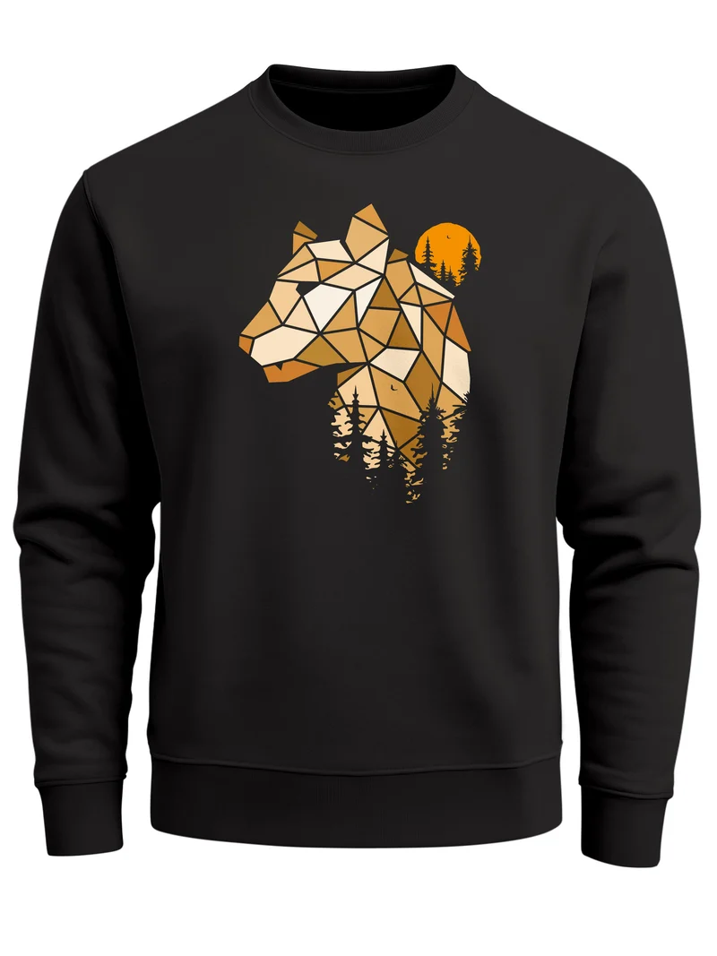 Sweatshirt Herren Fashion Polygon Print Luchs Wald Tiere Outdoor Motiv Rundhals-Pullover Fashion Streetwear