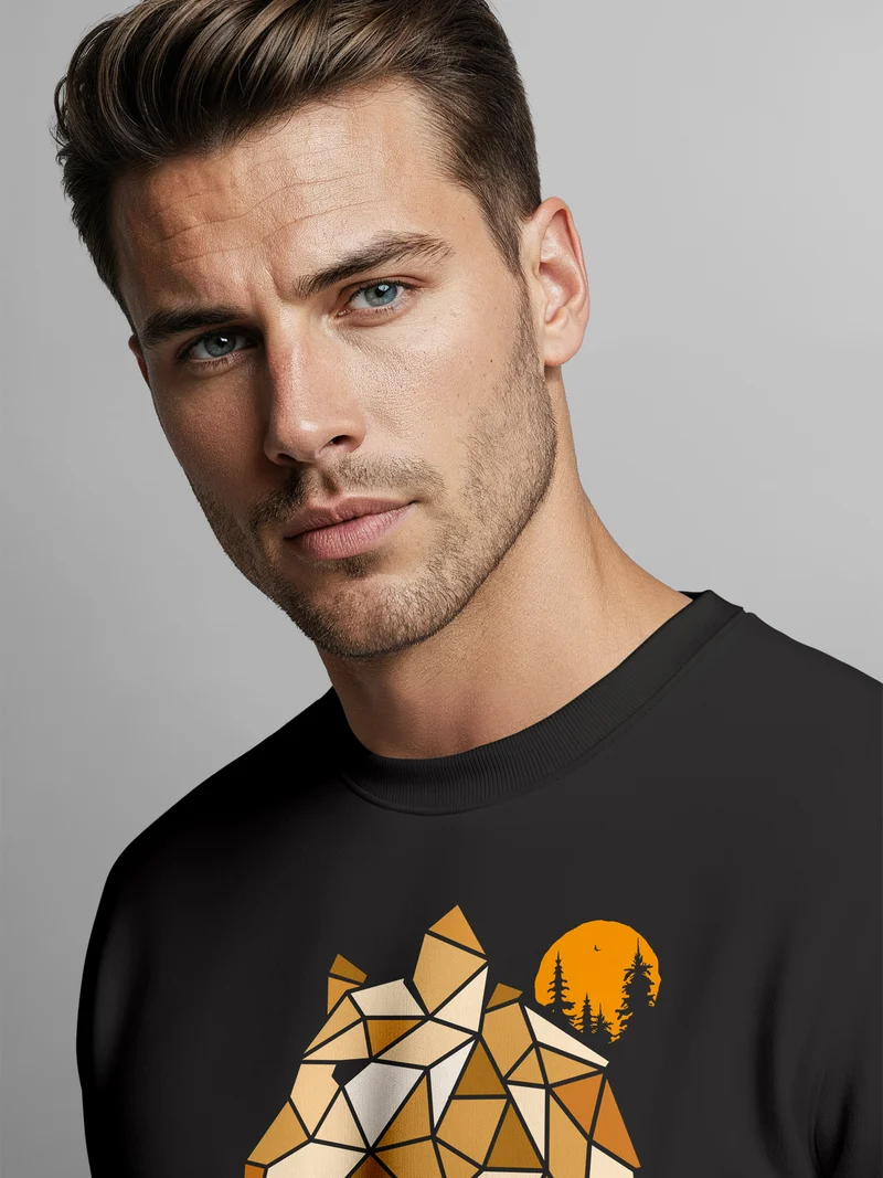 Sweatshirt Herren Fashion Polygon Print Luchs Wald Tiere Outdoor Motiv Rundhals-Pullover Fashion Streetwear