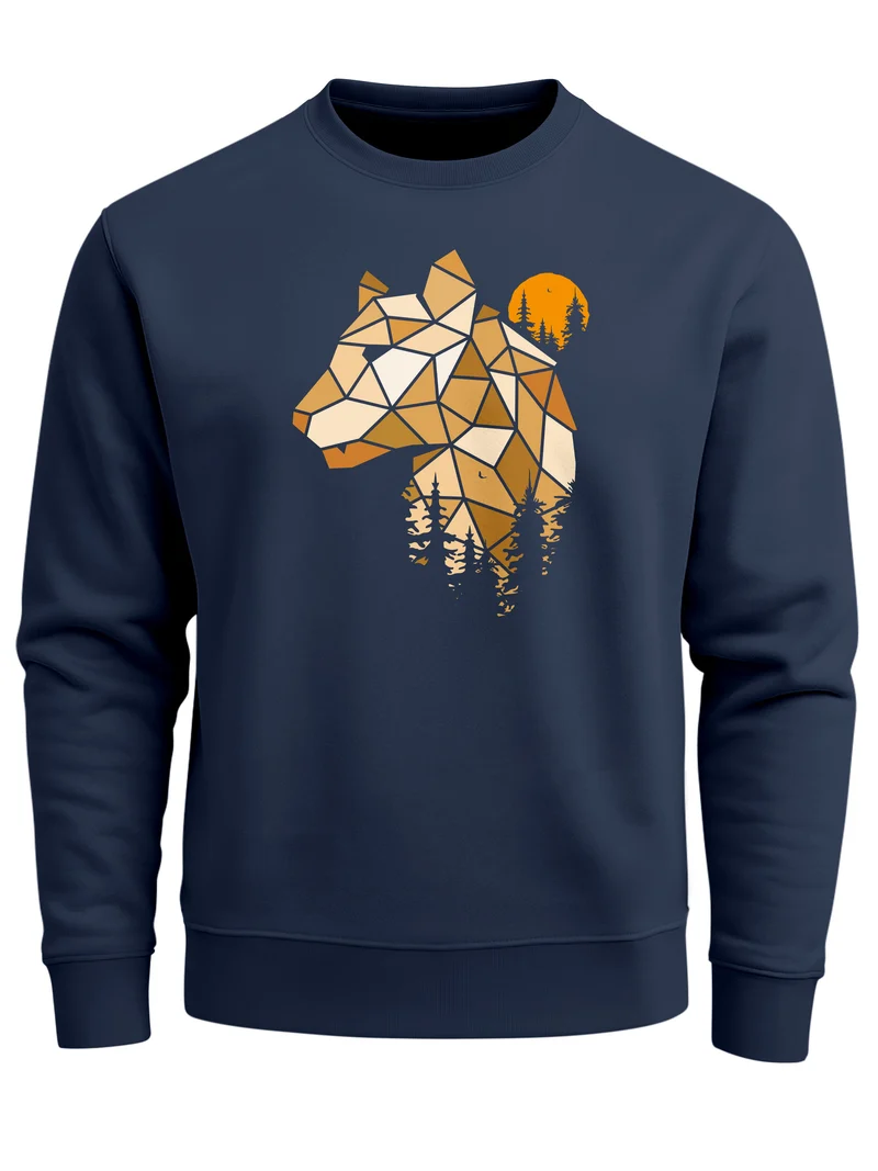 Sweatshirt Herren Fashion Polygon Print Luchs Wald Tiere Outdoor Motiv Rundhals-Pullover Fashion Streetwear