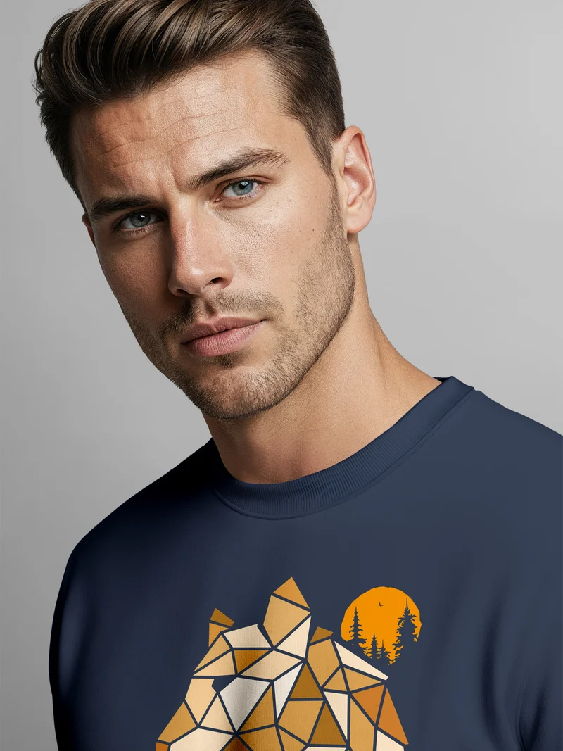 Sweatshirt Herren Fashion Polygon Print Luchs Wald Tiere Outdoor Motiv Rundhals-Pullover Fashion Streetwear