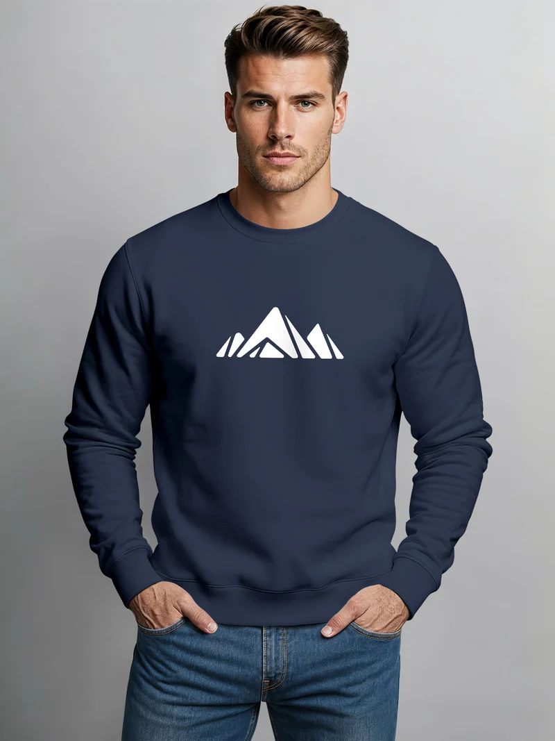 Sweatshirt Herren Berge Poygon Print Wandern Rundhals-Pullover Outdoor Fashion Streetwear