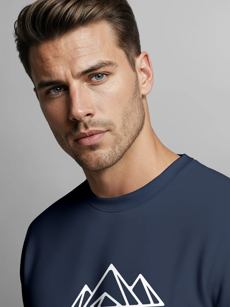 Sweatshirt Herren Berge Poygon Print Wandern Rundhals-Pullover Outdoor Fashion Streetwear