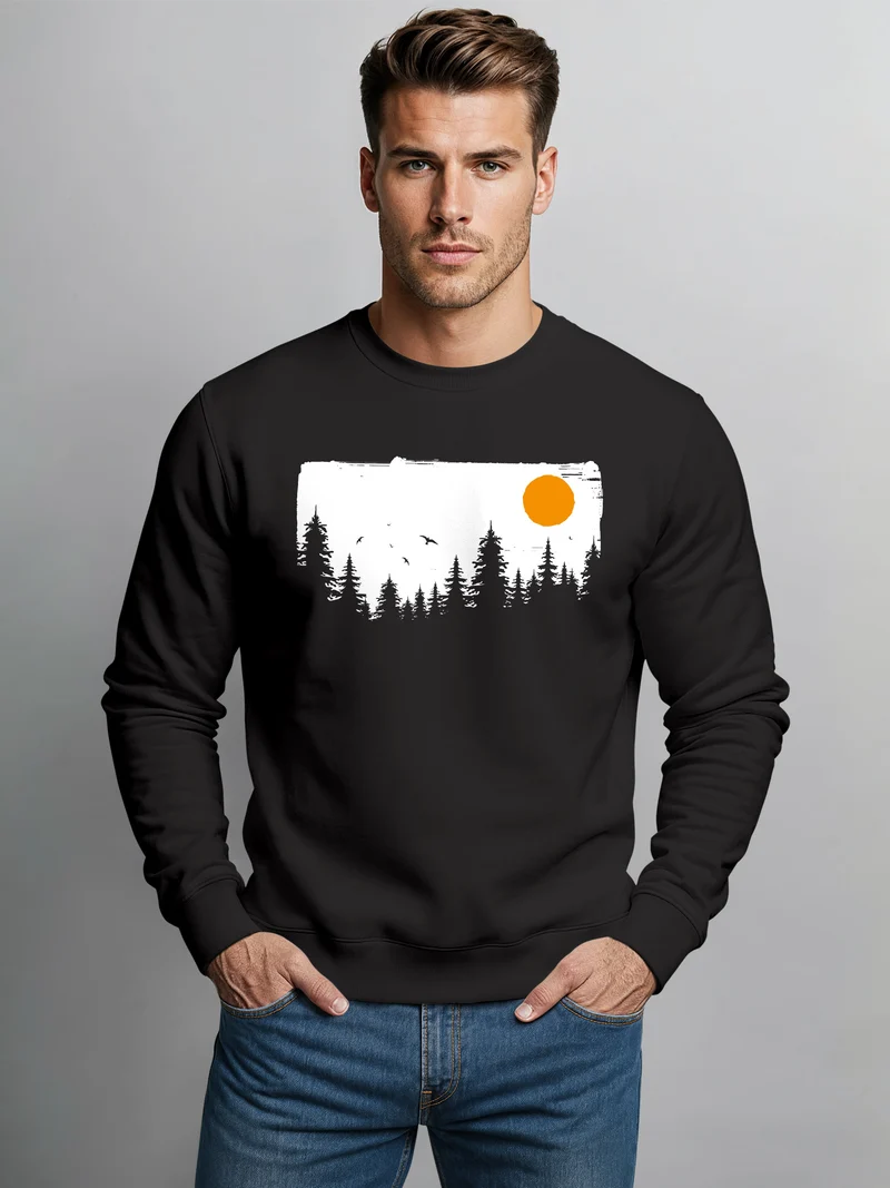 Sweatshirt Herren Wald Bäume Outdoor Adventure Abenteuer Natur Rundhals-Pullover Fashion Streetwear
