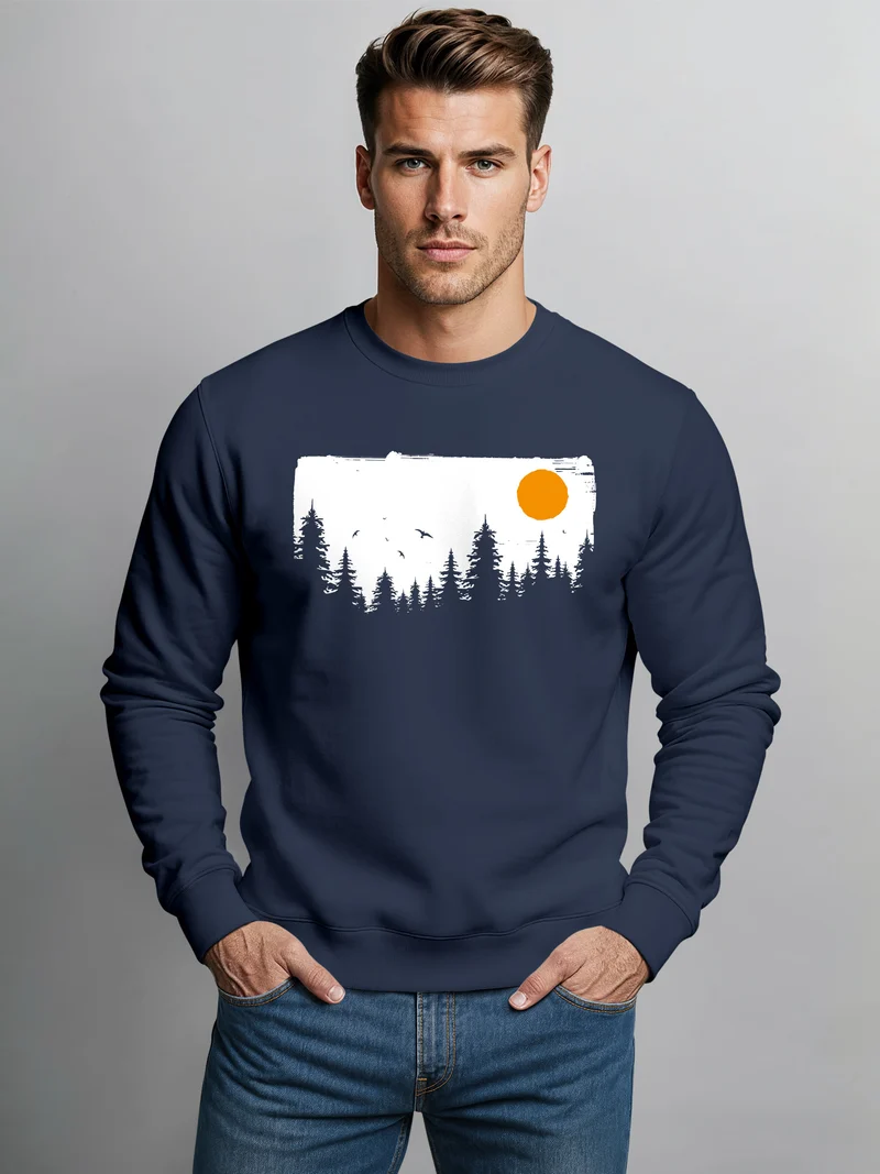 Sweatshirt Herren Wald Bäume Outdoor Adventure Abenteuer Natur Rundhals-Pullover Fashion Streetwear