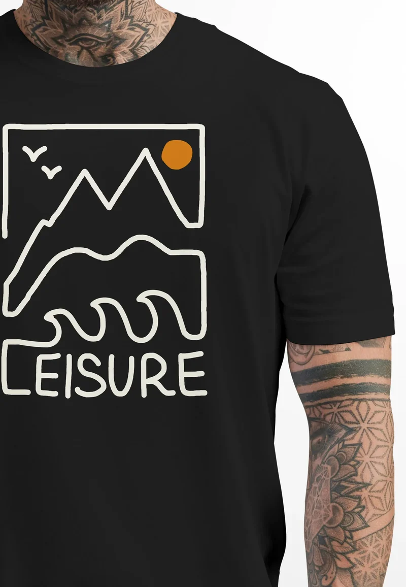 Herren T-Shirt Printshirt aus Baumwolle Outdoor Grafik im Line-Art Stil Wandern Freizeit Fashion Streetstyle