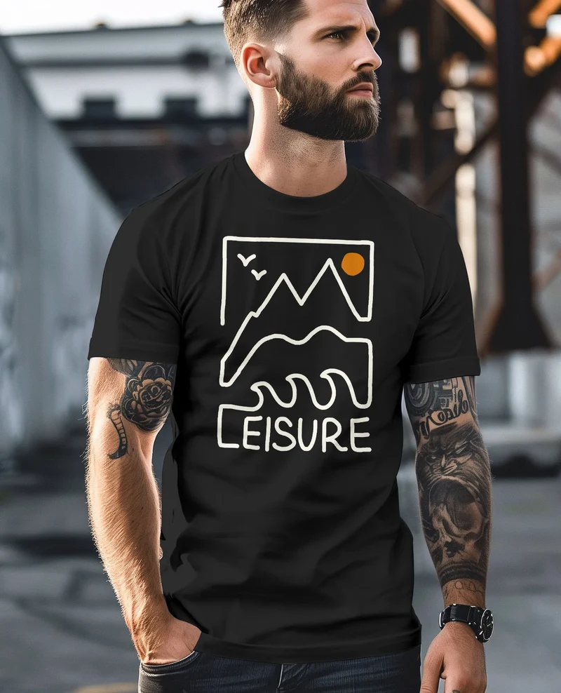 Herren T-Shirt Printshirt aus Baumwolle Outdoor Grafik im Line-Art Stil Wandern Freizeit Fashion Streetstyle