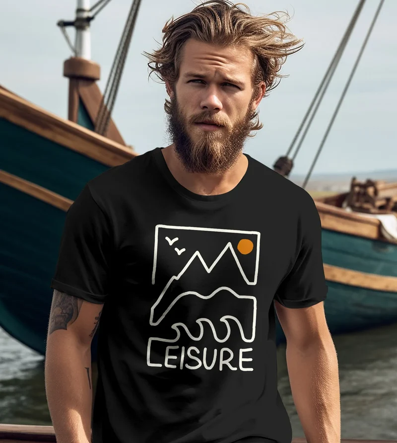 Herren T-Shirt Printshirt aus Baumwolle Outdoor Grafik im Line-Art Stil Wandern Freizeit Fashion Streetstyle