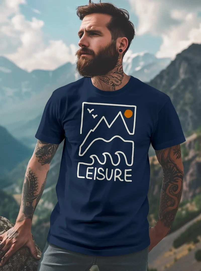 Herren T-Shirt Printshirt aus Baumwolle Outdoor Grafik im Line-Art Stil Wandern Freizeit Fashion Streetstyle