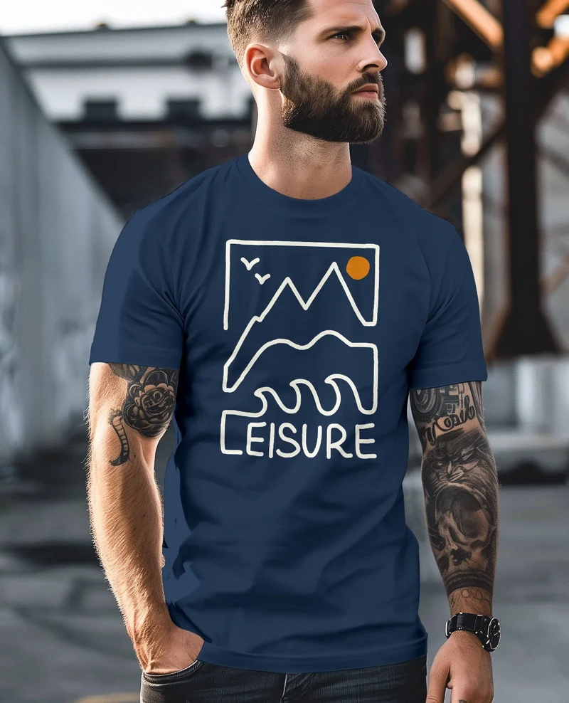 Herren T-Shirt Printshirt aus Baumwolle Outdoor Grafik im Line-Art Stil Wandern Freizeit Fashion Streetstyle