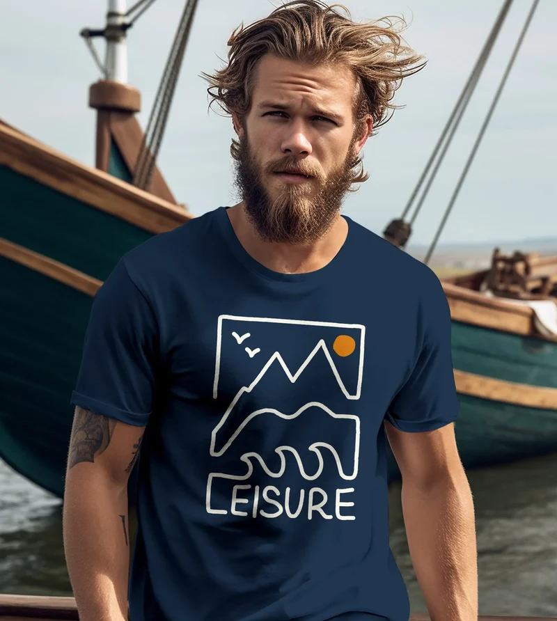 Herren T-Shirt Printshirt aus Baumwolle Outdoor Grafik im Line-Art Stil Wandern Freizeit Fashion Streetstyle