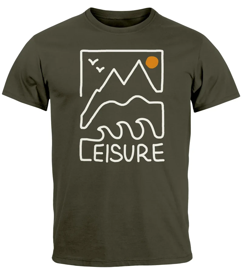 Herren T-Shirt Printshirt aus Baumwolle Outdoor Grafik im Line-Art Stil Wandern Freizeit Fashion Streetstyle