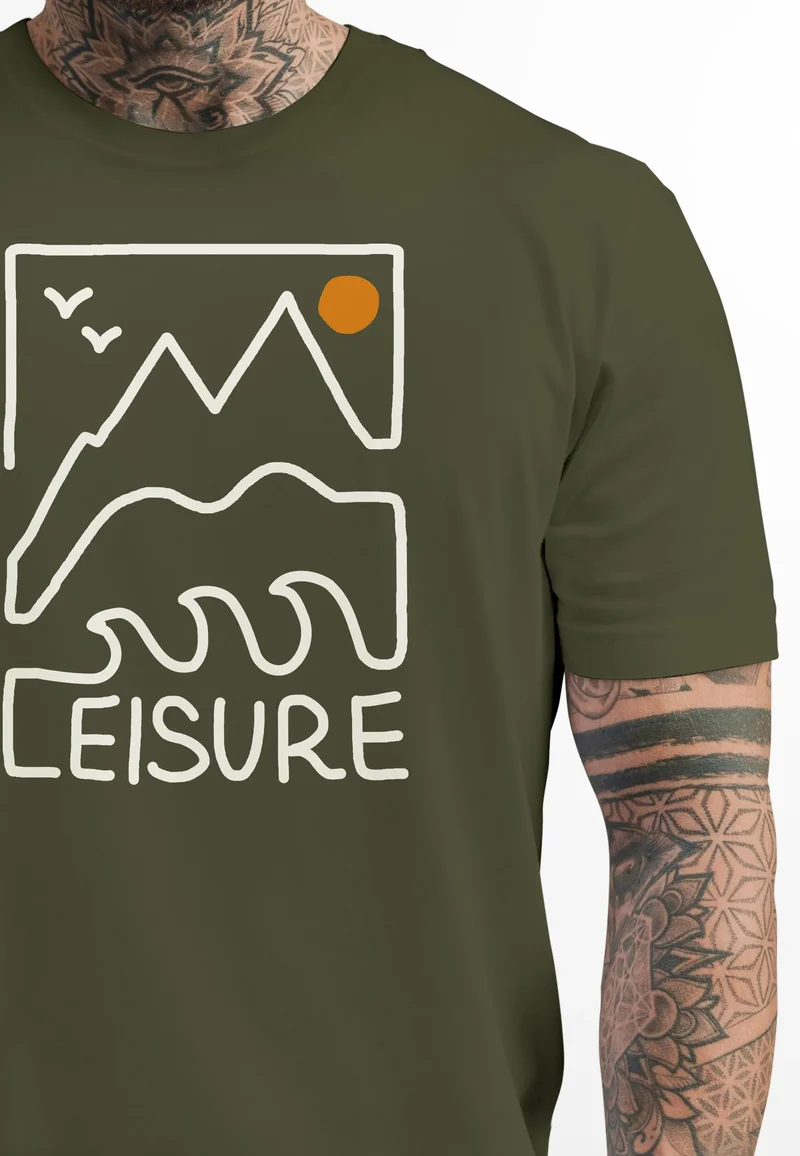 Herren T-Shirt Printshirt aus Baumwolle Outdoor Grafik im Line-Art Stil Wandern Freizeit Fashion Streetstyle