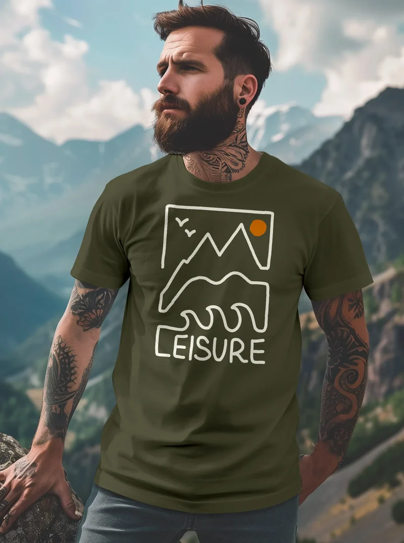 Herren T-Shirt Printshirt aus Baumwolle Outdoor Grafik im Line-Art Stil Wandern Freizeit Fashion Streetstyle