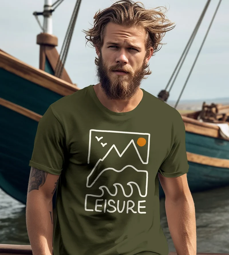 Herren T-Shirt Printshirt aus Baumwolle Outdoor Grafik im Line-Art Stil Wandern Freizeit Fashion Streetstyle