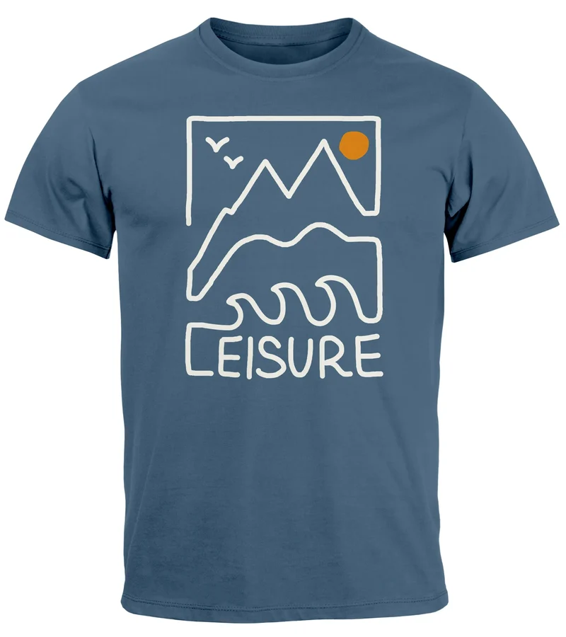 Herren T-Shirt Printshirt aus Baumwolle Outdoor Grafik im Line-Art Stil Wandern Freizeit Fashion Streetstyle