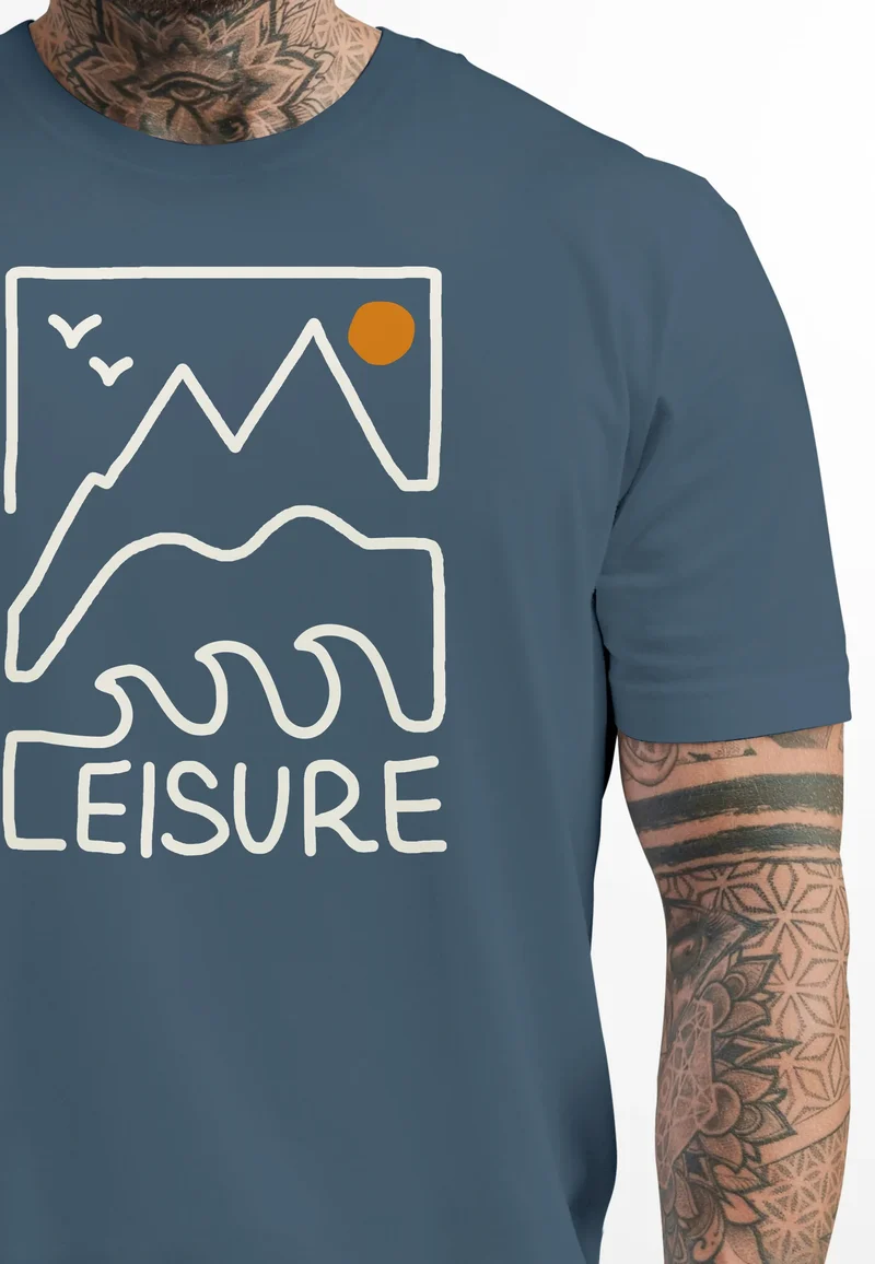 Herren T-Shirt Printshirt aus Baumwolle Outdoor Grafik im Line-Art Stil Wandern Freizeit Fashion Streetstyle