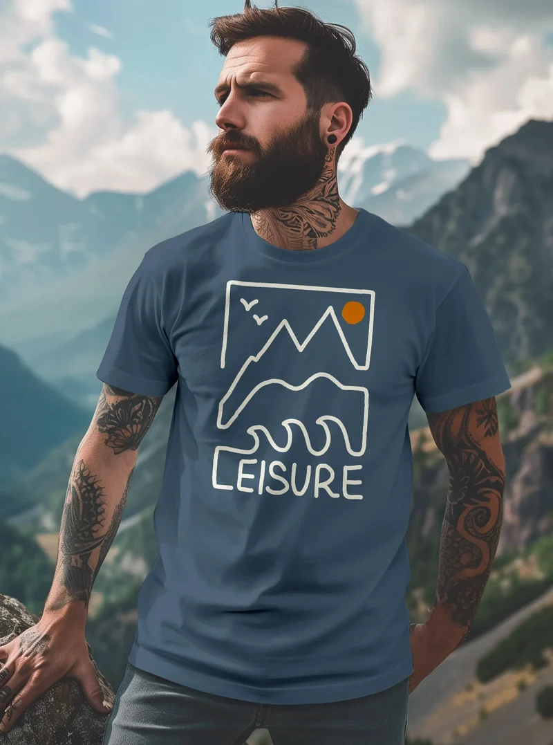 Herren T-Shirt Printshirt aus Baumwolle Outdoor Grafik im Line-Art Stil Wandern Freizeit Fashion Streetstyle