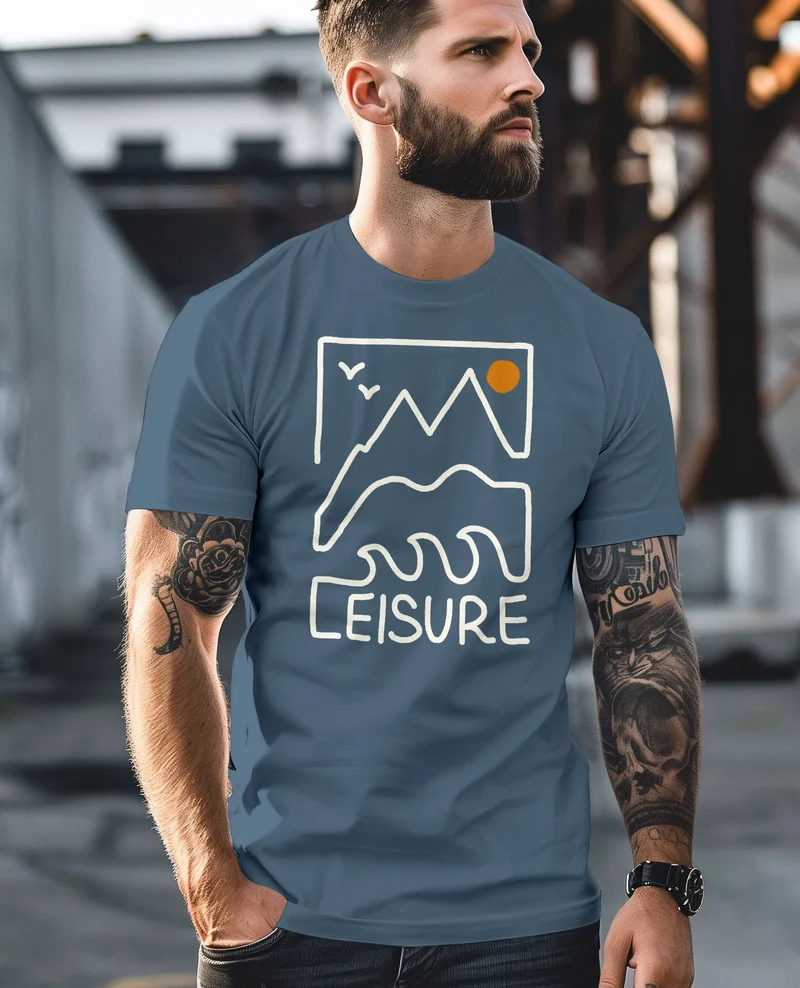 Herren T-Shirt Printshirt aus Baumwolle Outdoor Grafik im Line-Art Stil Wandern Freizeit Fashion Streetstyle