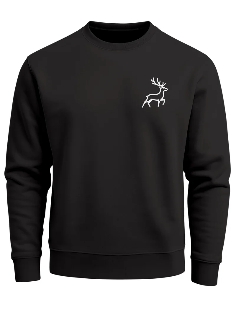 Sweatshirt Herren Hirsch Wald-Tiere Print Logo Aufdruck Outdoor Fashion StreetstyleRundhals-Pullover