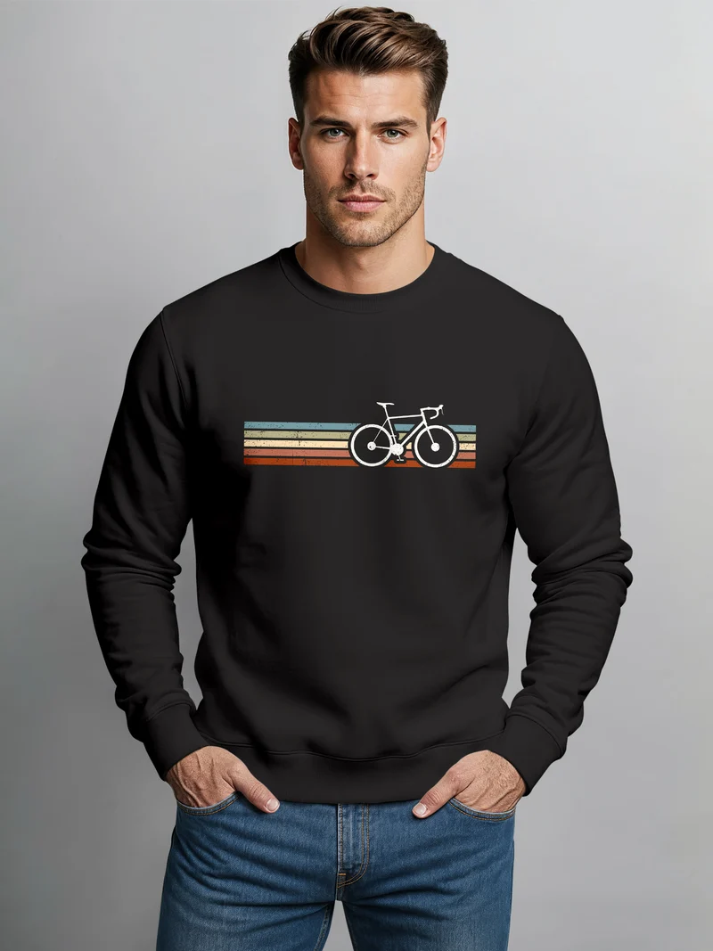 Sweatshirt Herren Fahrrad Retro Print Minimalistisch Radfahren Outdoor Fashion Rundhals-Pullover Streetwear