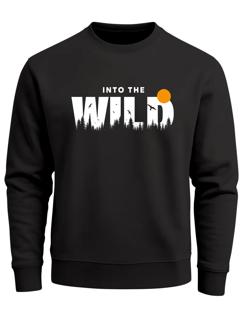 Sweatshirt Herren Brustprint Bedruckt Into The Wild Schriftzug Outdoor Fashion Rundhals-Pullover