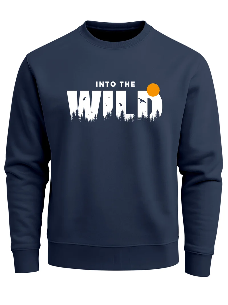Sweatshirt Herren Brustprint Bedruckt Into The Wild Schriftzug Outdoor Fashion Rundhals-Pullover