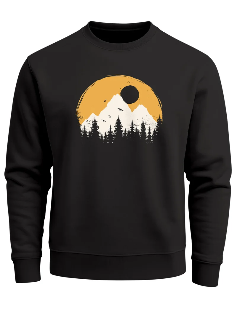 Sweatshirt Herren Print Aufdruck Outdoor Natural Badge Logo Wandern Fashion Rundhals Pullover