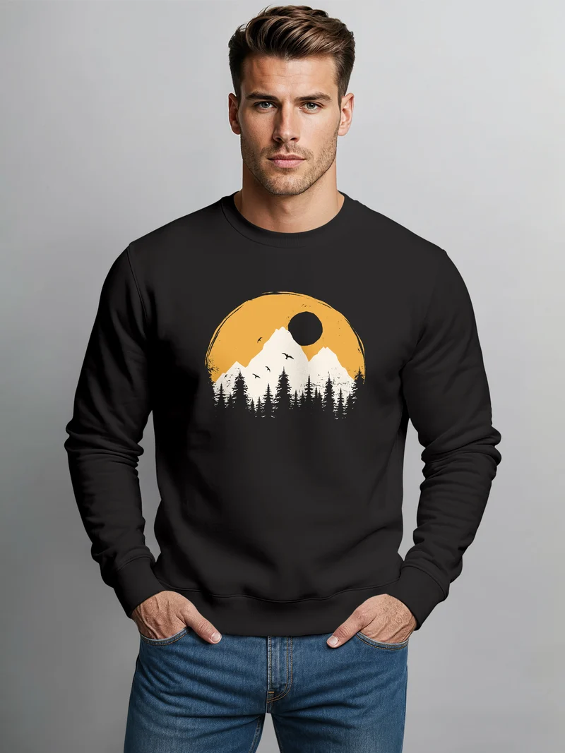 Sweatshirt Herren Print Aufdruck Outdoor Natural Badge Logo Wandern Fashion Rundhals Pullover