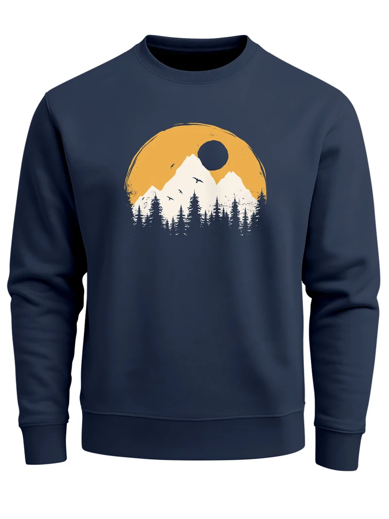 Sweatshirt Herren Print Aufdruck Outdoor Natural Badge Logo Wandern Fashion Rundhals Pullover