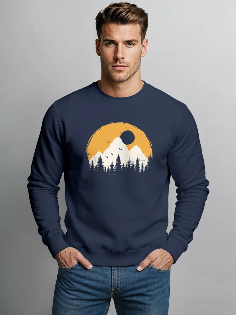 Sweatshirt Herren Print Aufdruck Outdoor Natural Badge Logo Wandern Fashion Rundhals Pullover
