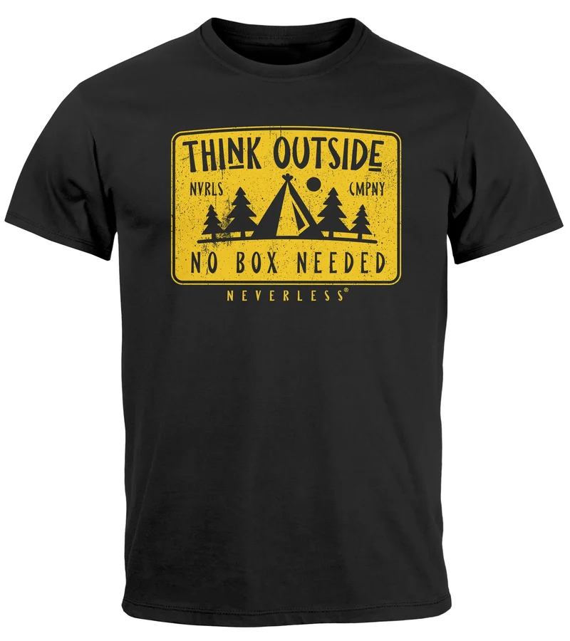 Herren T-Shirt SpuchThink Outside Rückenaufdruck Wald Outdoor Camping Printshirt Männer Fashion Streetstyle