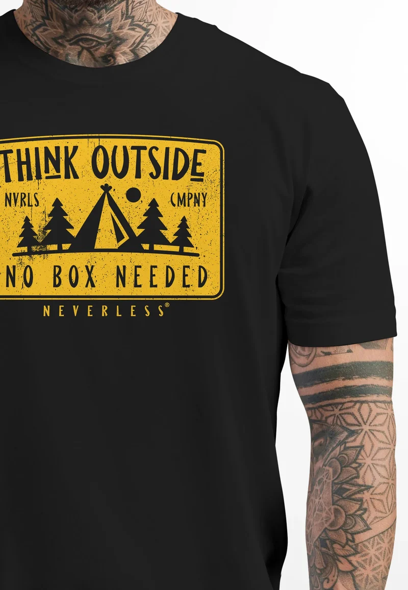 Herren T-Shirt SpuchThink Outside Rückenaufdruck Wald Outdoor Camping Printshirt Männer Fashion Streetstyle