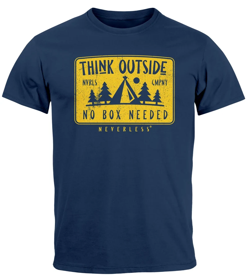 Herren T-Shirt SpuchThink Outside Rückenaufdruck Wald Outdoor Camping Printshirt Männer Fashion Streetstyle