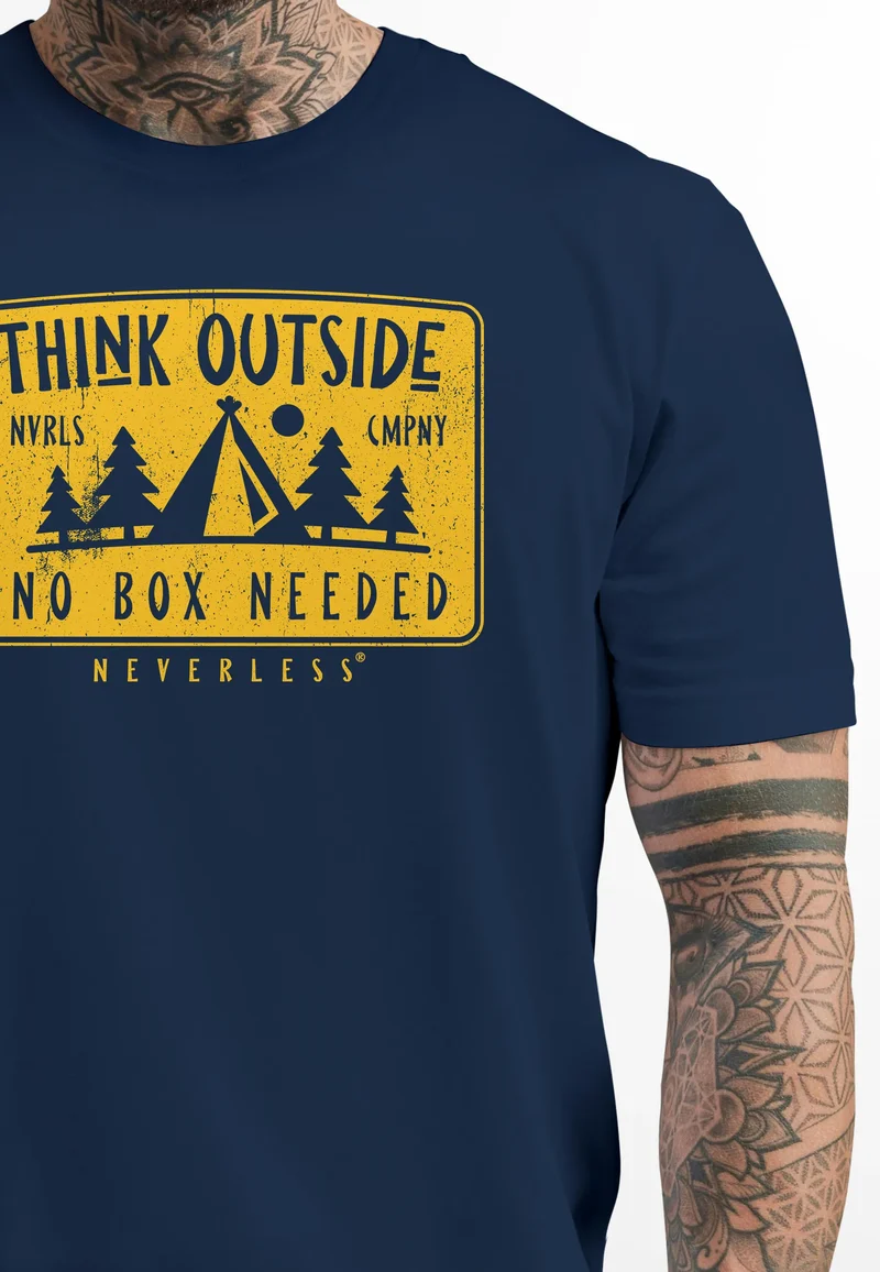 Herren T-Shirt SpuchThink Outside Rückenaufdruck Wald Outdoor Camping Printshirt Männer Fashion Streetstyle