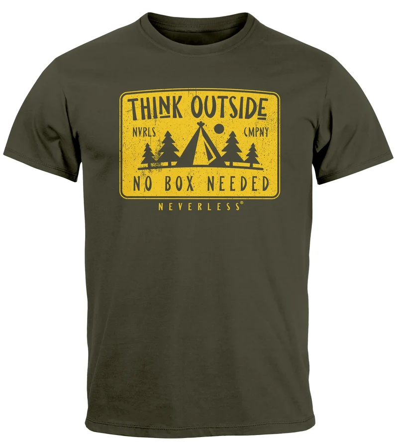 Herren T-Shirt SpuchThink Outside Rückenaufdruck Wald Outdoor Camping Printshirt Männer Fashion Streetstyle