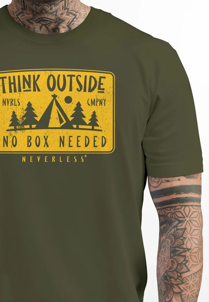 Herren T-Shirt SpuchThink Outside Rückenaufdruck Wald Outdoor Camping Printshirt Männer Fashion Streetstyle