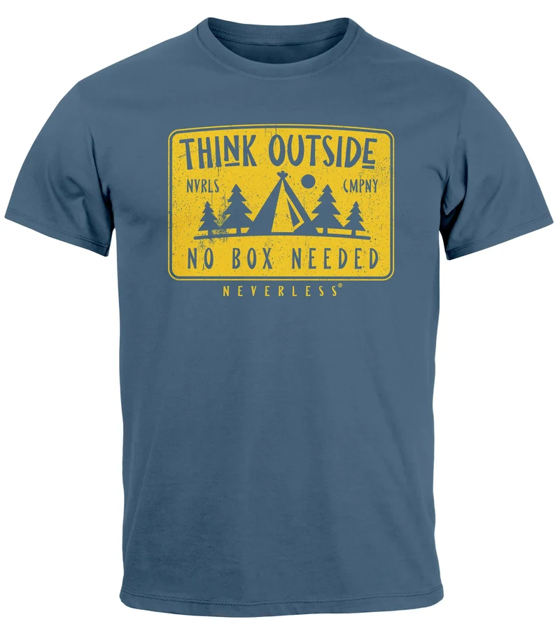 Herren T-Shirt SpuchThink Outside Rückenaufdruck Wald Outdoor Camping Printshirt Männer Fashion Streetstyle