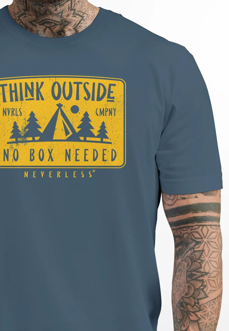 Herren T-Shirt SpuchThink Outside Rückenaufdruck Wald Outdoor Camping Printshirt Männer Fashion Streetstyle