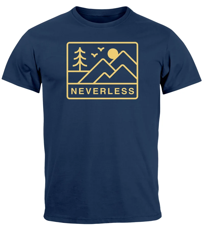 Herren T-Shirt Outdoor Grafik Line Art Berge Natur Männer Printshirt Aufdruck Schriftzug Fashion Streetstyle