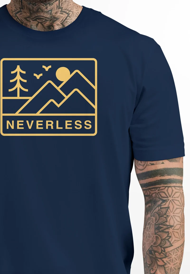 Herren T-Shirt Outdoor Grafik Line Art Berge Natur Männer Printshirt Aufdruck Schriftzug Fashion Streetstyle
