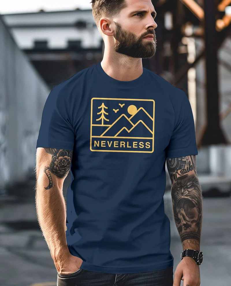 Herren T-Shirt Outdoor Grafik Line Art Berge Natur Männer Printshirt Aufdruck Schriftzug Fashion Streetstyle