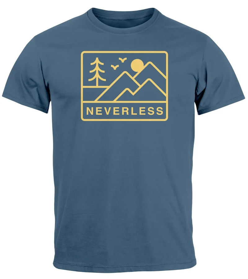 Herren T-Shirt Outdoor Grafik Line Art Berge Natur Männer Printshirt Aufdruck Schriftzug Fashion Streetstyle