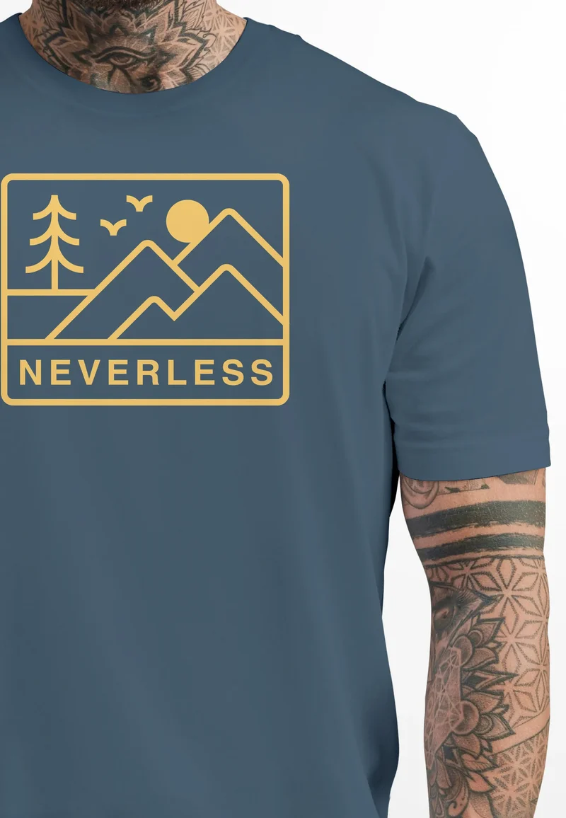 Herren T-Shirt Outdoor Grafik Line Art Berge Natur Männer Printshirt Aufdruck Schriftzug Fashion Streetstyle