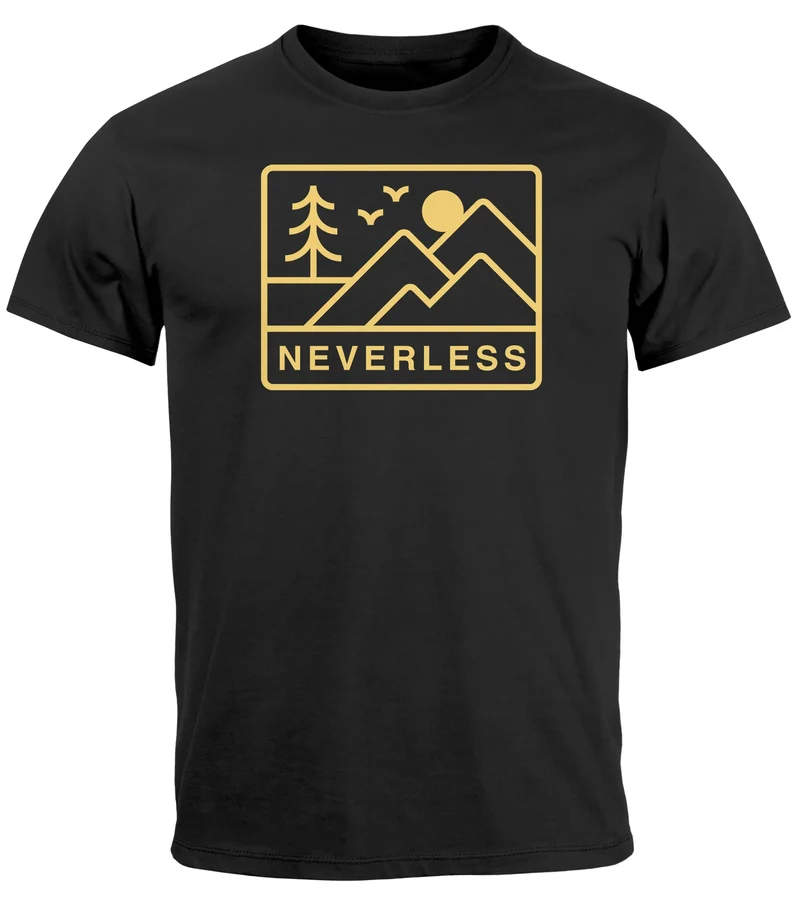 Herren T-Shirt Outdoor Grafik Line Art Berge Natur Männer Printshirt Aufdruck Schriftzug Fashion Streetstyle