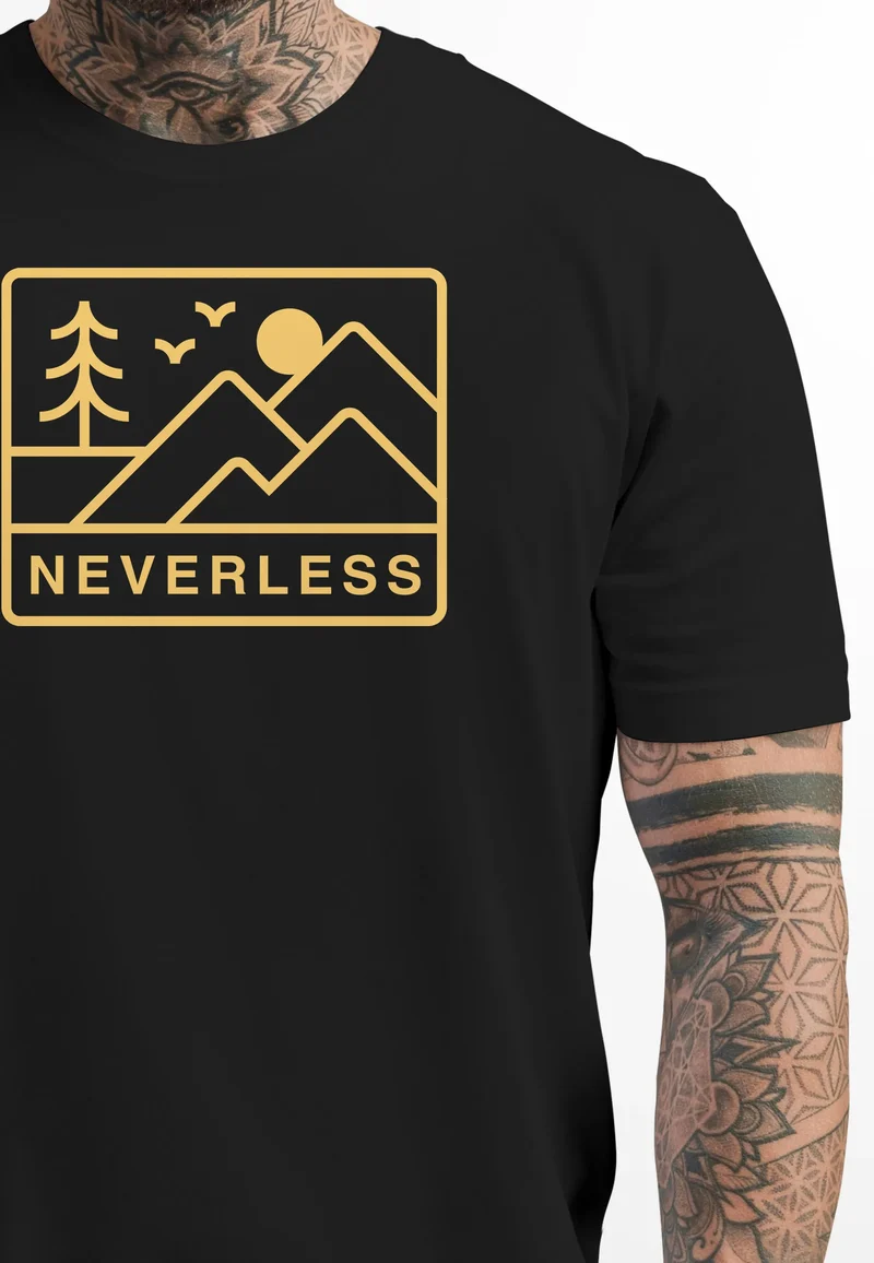 Herren T-Shirt Outdoor Grafik Line Art Berge Natur Männer Printshirt Aufdruck Schriftzug Fashion Streetstyle